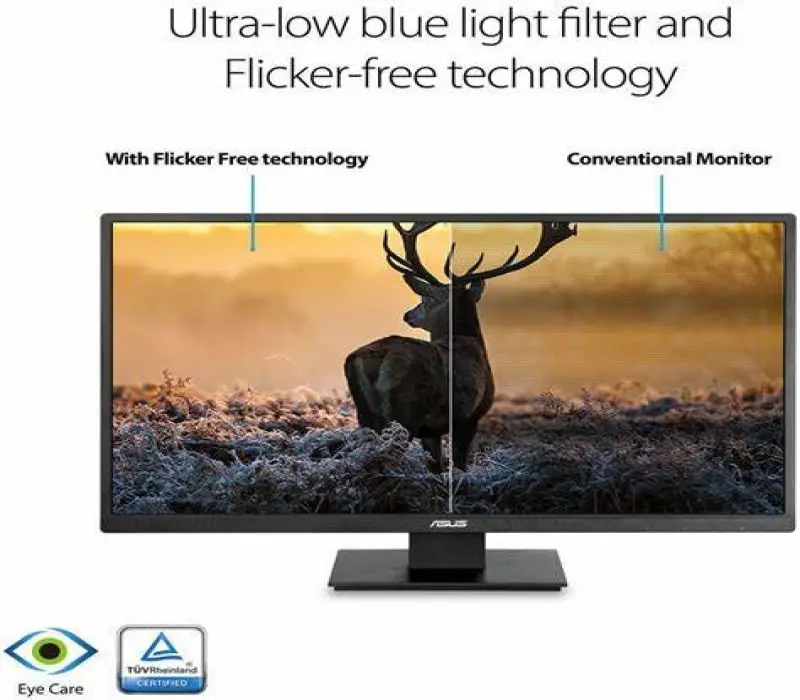 مانیتور VA279HAE ایسوس برای محافظت از چشم مجهز به Flicker و Free Low Blue Light Ultra است.