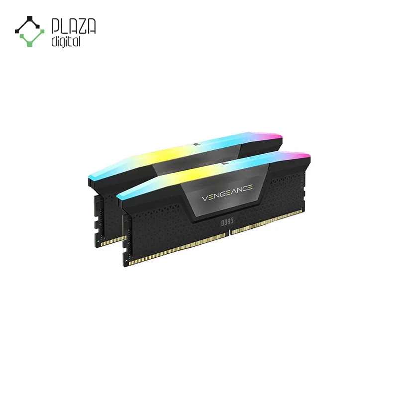 نمای رو به رو رم دسکتاپ ddr5 دو کاناله 6600 مگاهرتز cl38 کورسیر مدل vengeance rgb ظرفیت 32 گیگابایت